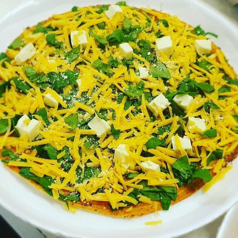 Full Pizza on homemade base - Keto-Wheat Free- Gluten Free.